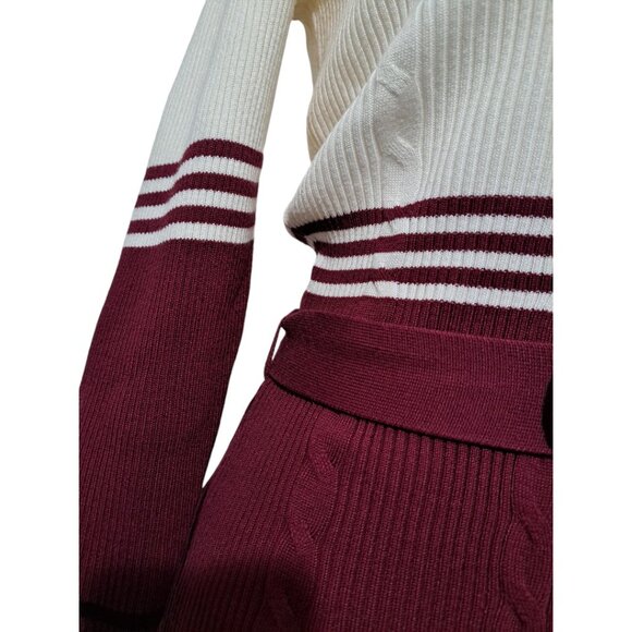 Ashley Stewart Belted Striped Sweater Dress Burgundy/Black Size 10 NWT - Picture 12 of 14